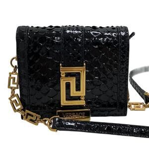 Versace Greca Goddess Chain Wallet Shoulder Bag Crossbody Black